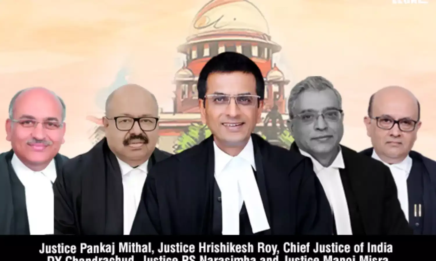 Chief Justice of India DY Chandrachud, Justices Hrishikesh Roy, PS Narasimha, Pankaj Mithal, and Manoj Misra