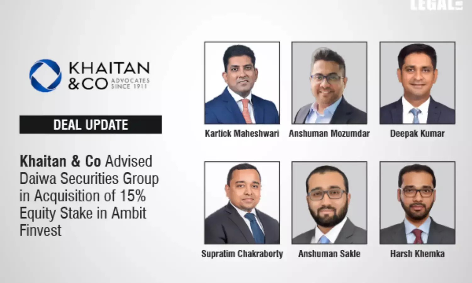 Khaitan & Co Advised Daiwa Securities Group In Acquisition Of 15% Equity Stake In Ambit Finvest