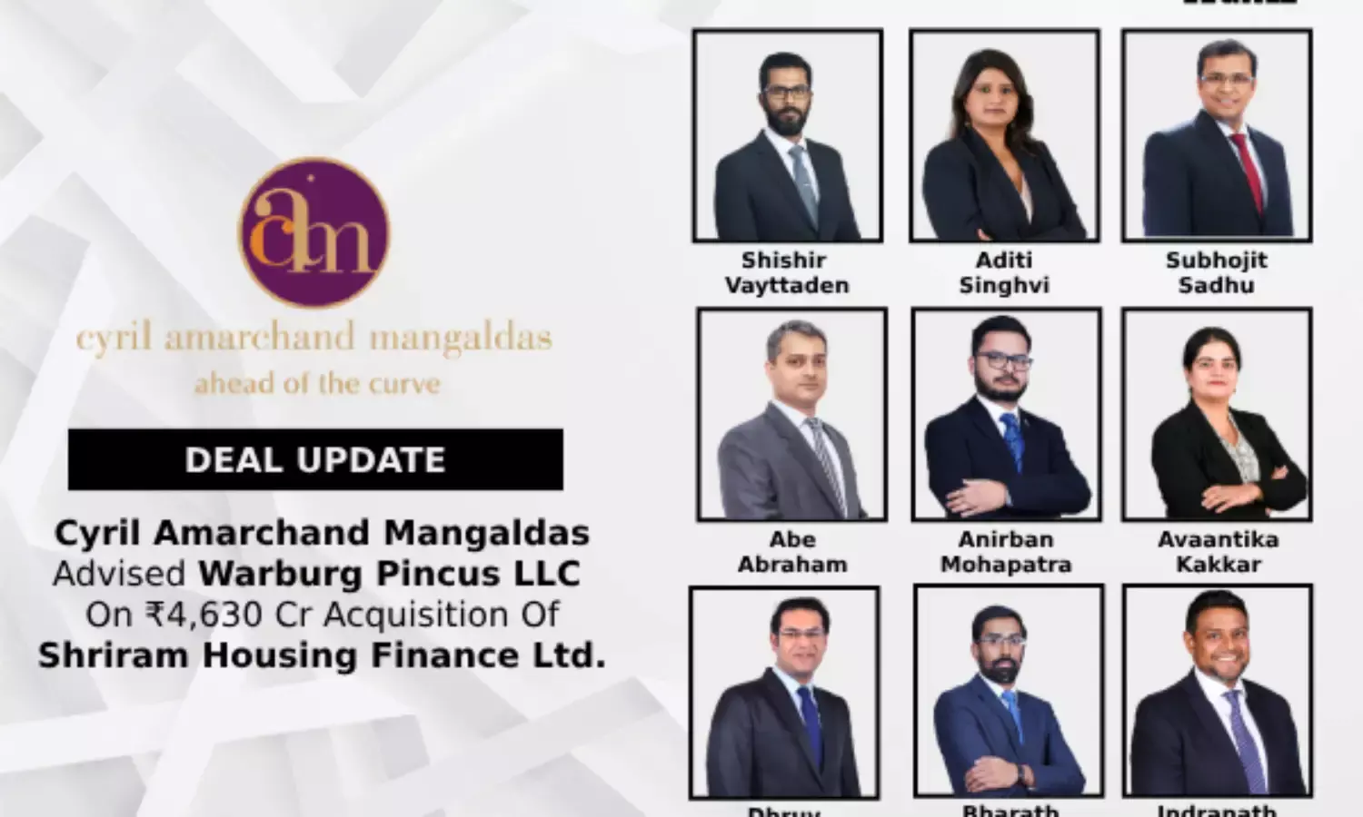 Cyril Amarchand Mangaldas Advised Warburg Pincus LLC On ₹4,630 Cr Acquisition Of Shriram Housing Finance Ltd.