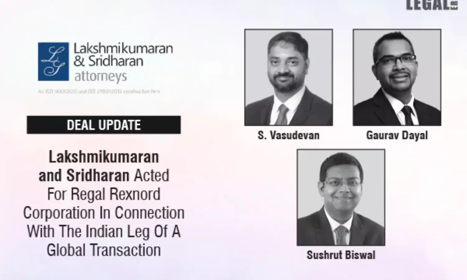 Lakshmikumaran and Sridharan Acted for Regal Rexnord Corporation in Connection With The Indian Leg of A Global Transaction