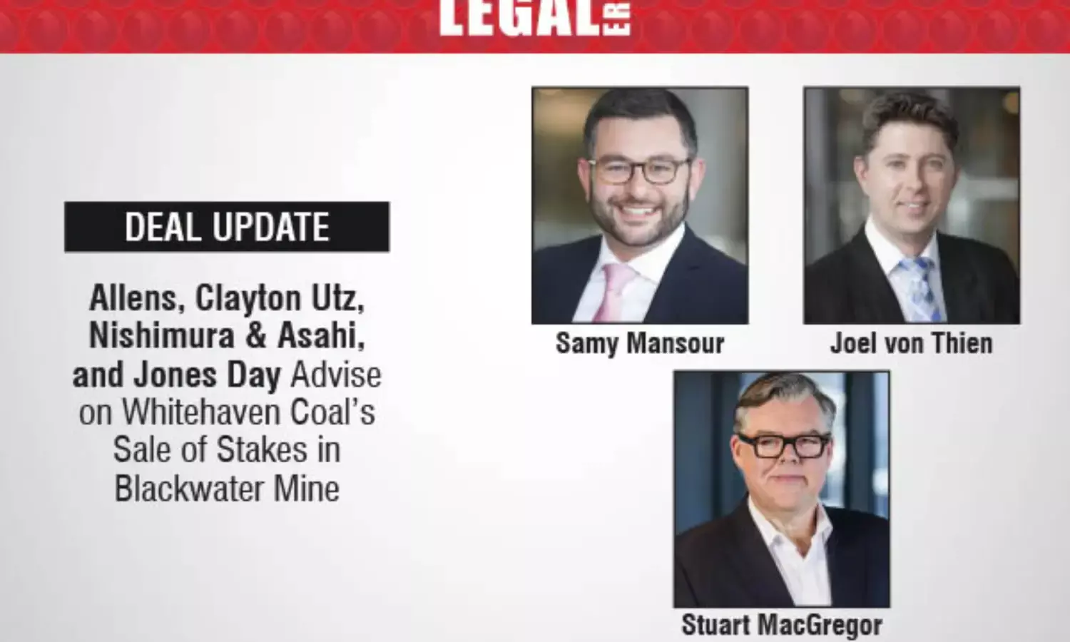 Allens, Clayton Utz, Nishimura & Asahi, And Jones Day Advised On Whitehaven Coal’s Sale Of Stakes In Blackwater Mine