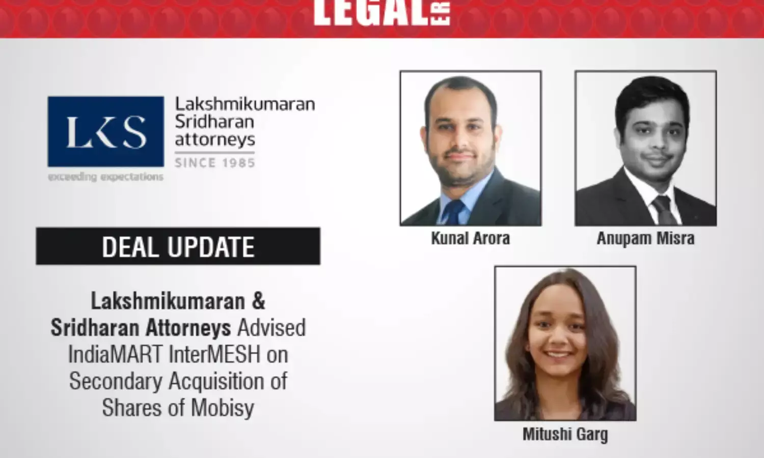 Lakshmikumaran & Sridharan Attorneys Advised IndiaMART InterMESH On Secondary Acquisition Of Shares Of Mobisy