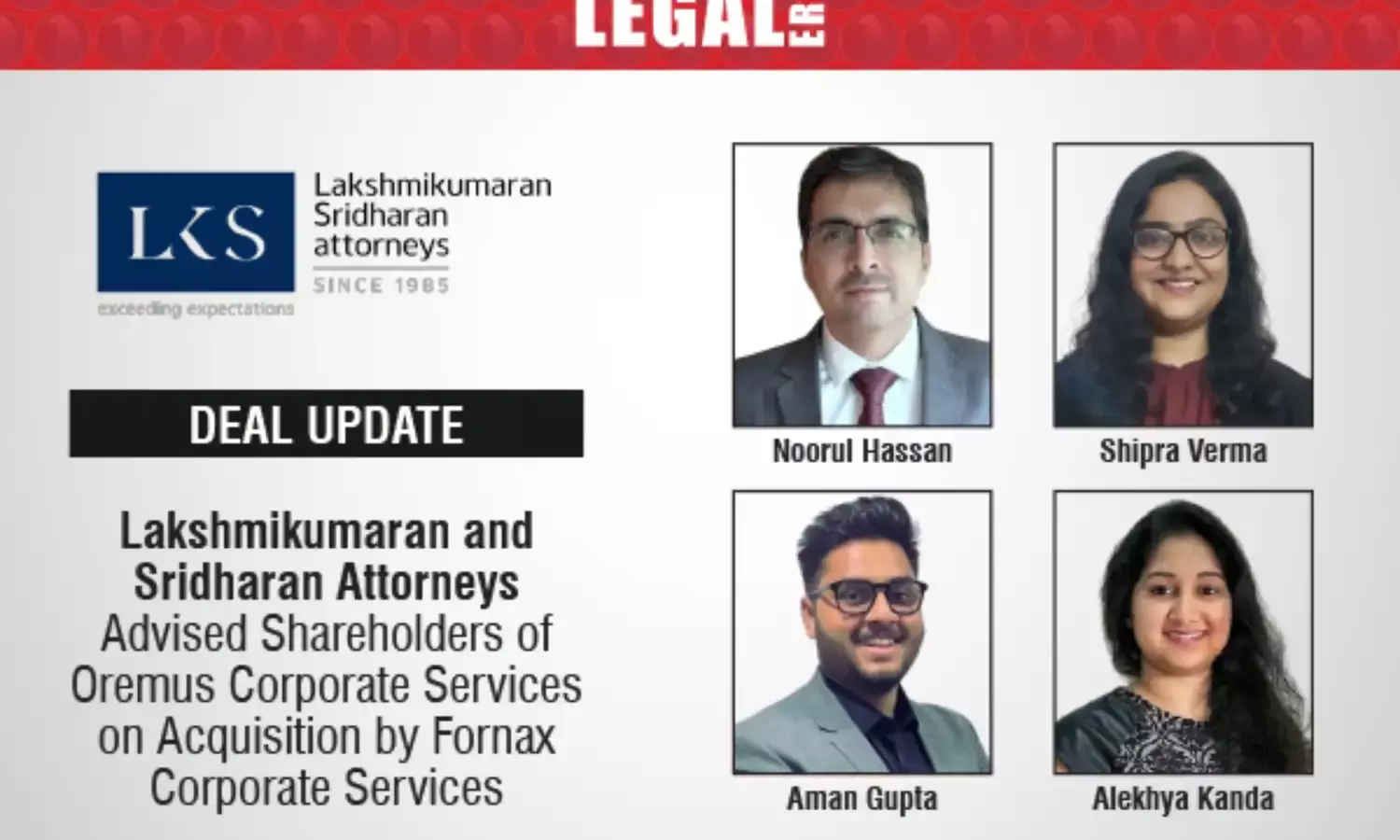 Lakshmikumaran And Sridharan Attorneys Advised Shareholders Of Oremus Corporate Services On Acquisition By Fornax Corporate Services