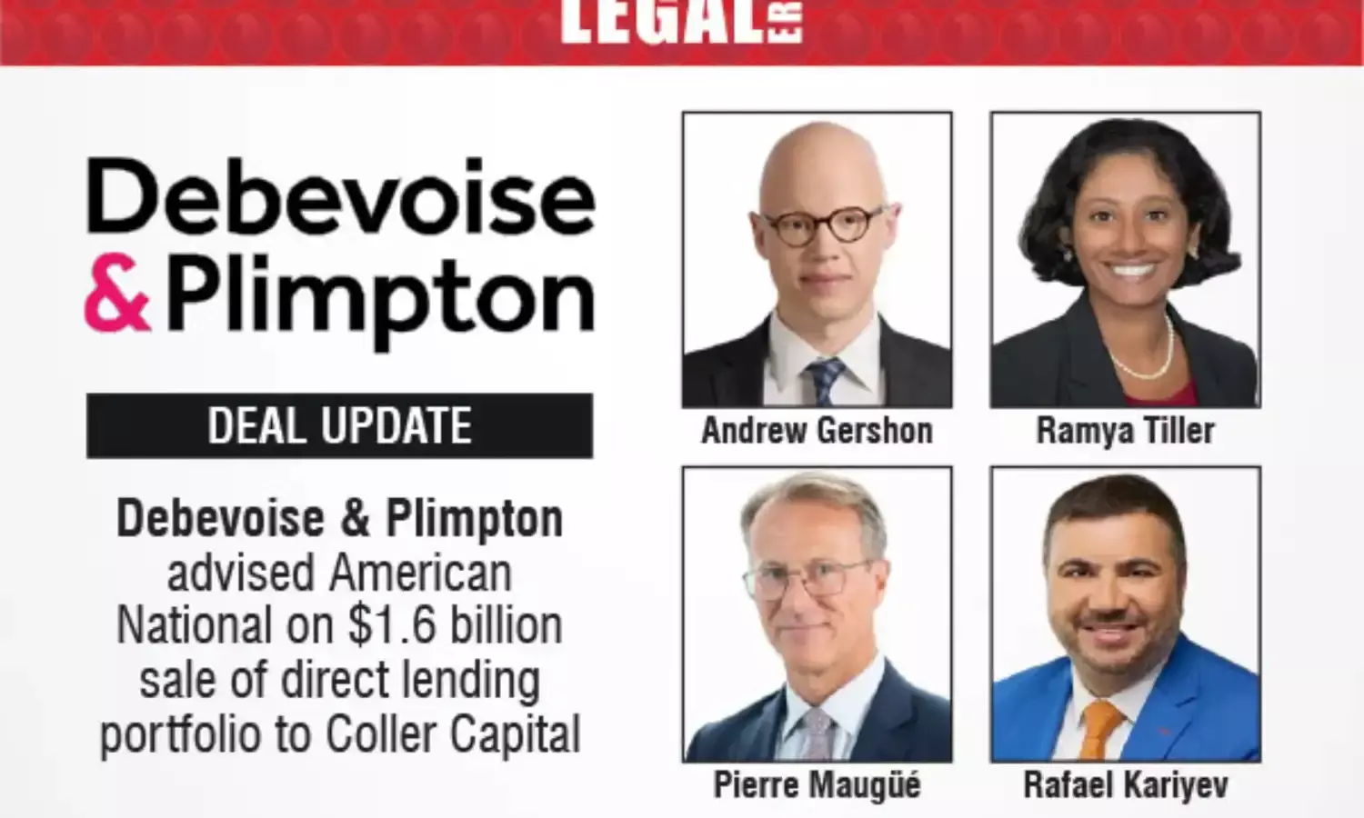 Debevoise & Plimpton Advised American National In $1.6 Billion Deal Of Direct Lending Portfolio To Coller Capital