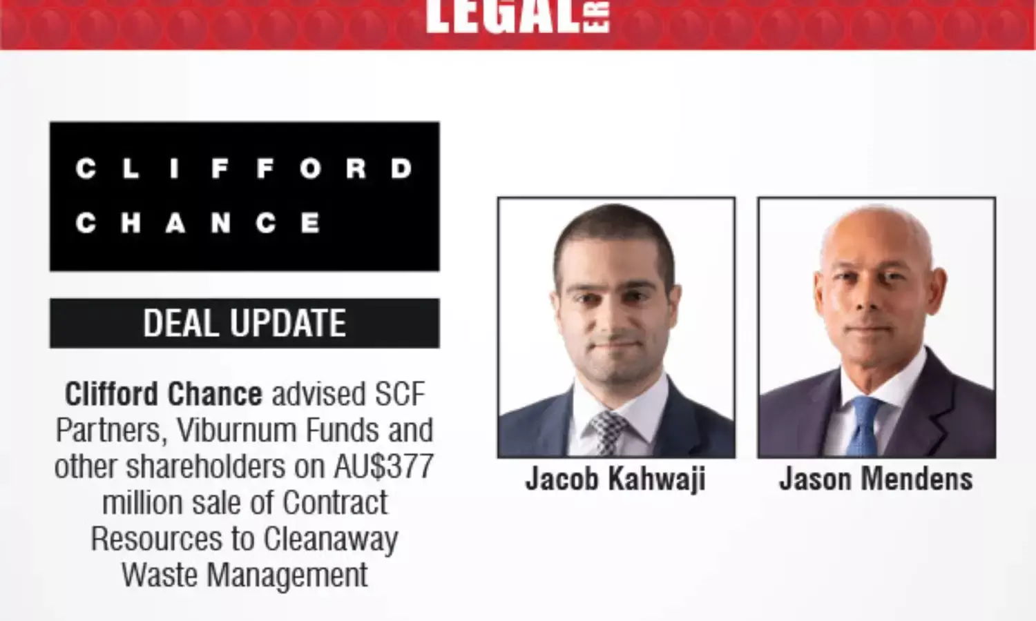 Clifford Chance Advised SCF Partners, Viburnum Funds And Other Shareholders On AU$377 Million Sale Of Contract Resources To Cleanaway Waste Management