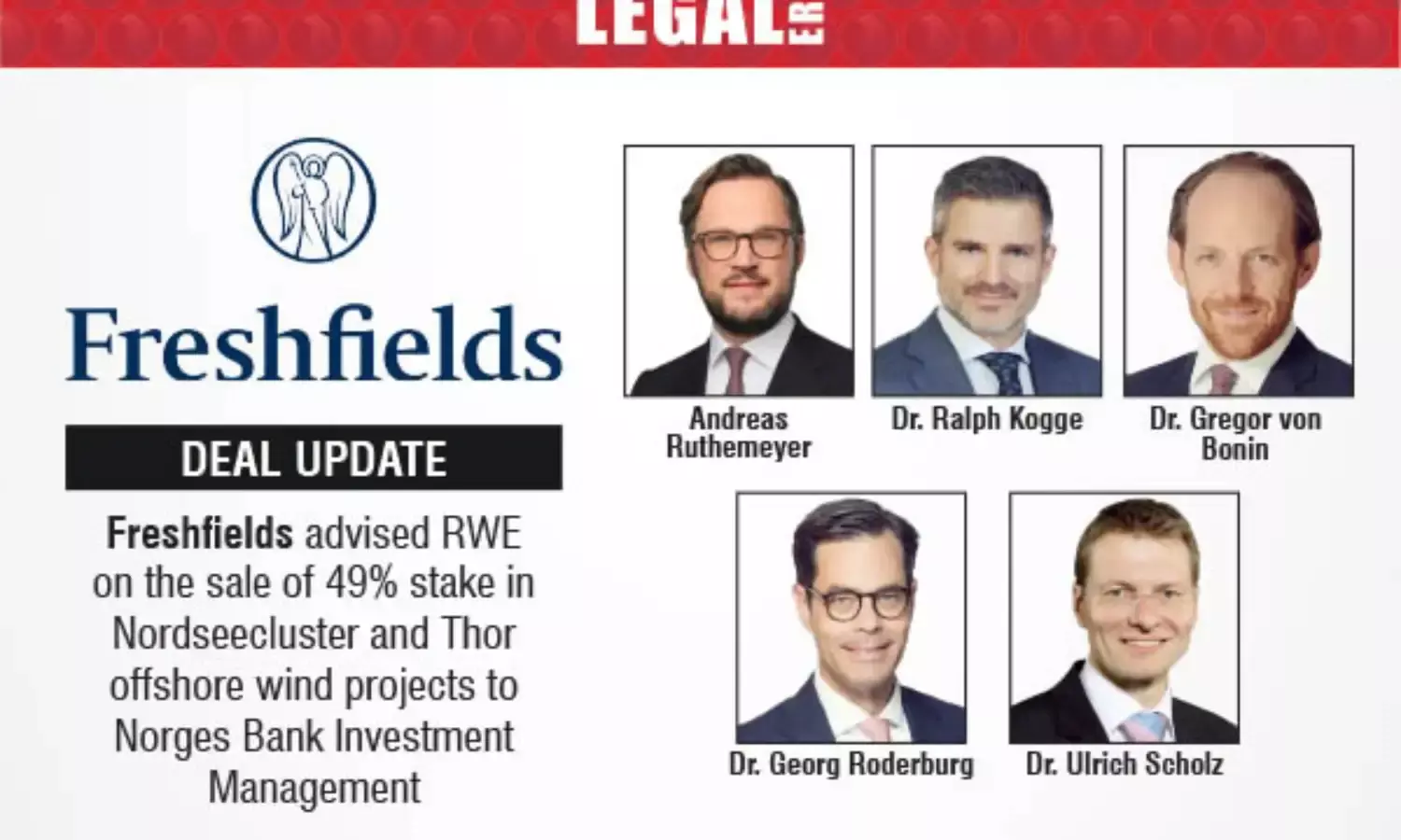 Freshfields Advised RWE On The Sale Of 49% Stake In Nordseecluster And Thor Offshore Wind Projects To Norges Bank Investment Management