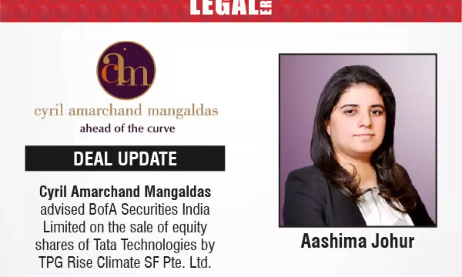 Cyril Amarchand Mangaldas Advised BofA Securities India Limited On The Sale Of Equity Shares Of Tata Technologies By TPG Rise Climate SF Pte. Ltd.