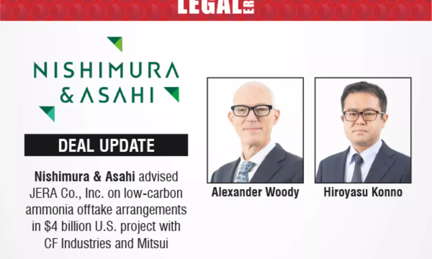 Nishimura & Asahi Advised JERA Co., Inc. On Low-Carbon Ammonia Offtake Arrangements In $4 Billion U.S. Project With CF Industries And Mitsui