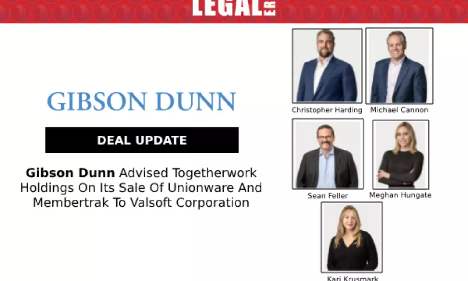 Gibson Dunn Advised Togetherwork Holdings On Its Sale Of Unionware And Membertrak To Valsoft Corporation