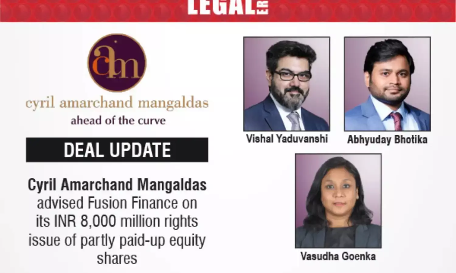 Cyril Amarchand Mangaldas Advised Fusion Finance On Its INR 8,000 Million Rights Issue Of Partly Paid-Up Equity Shares