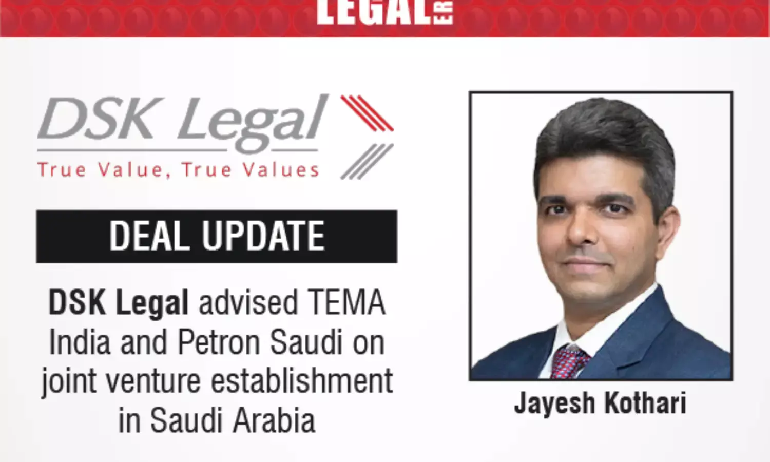 DSK Legal Advised TEMA India And Petron Saudi On Joint Venture Establishment In Saudi Arabia