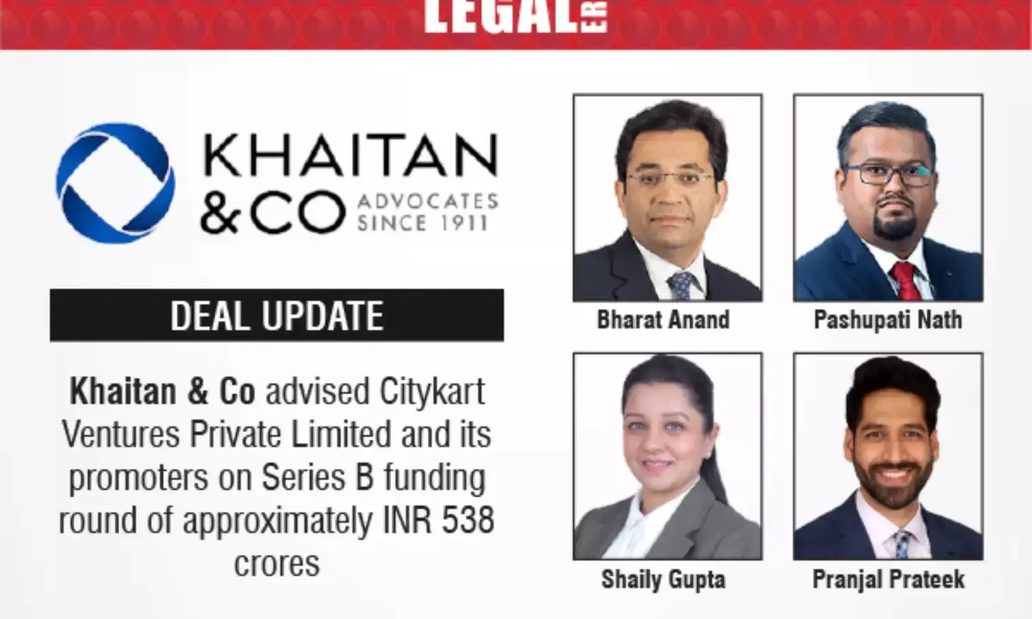 Khaitan & Co Advised Citykart Ventures Private Limited And Its Promoters On Series B Funding Round Of Approximately INR 538 Crores