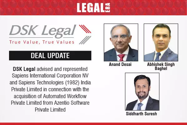 DSK Legal Advised And Represented Sapiens International Corporation NV And Sapiens Technologies (1982) India Private Limited In Connection With The Acquisition Of Automated Workflow Private Limited From Azentio Software Private Limited