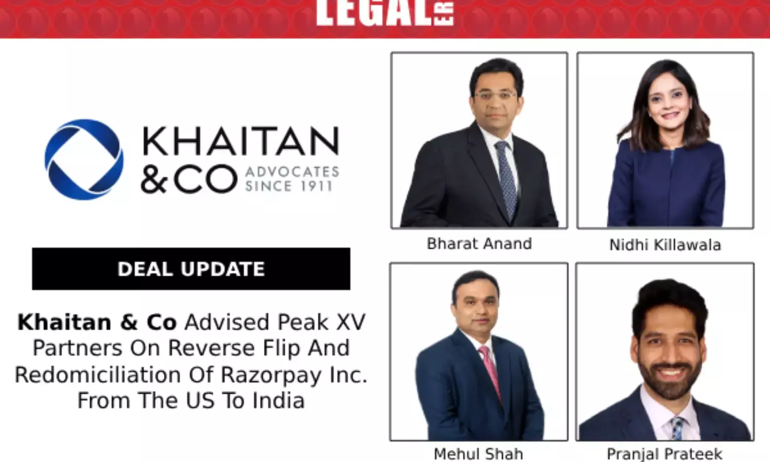Khaitan & Co Advised Peak XV Partners On Reverse Flip And Redomiciliation Of Razorpay Inc. From The US To India