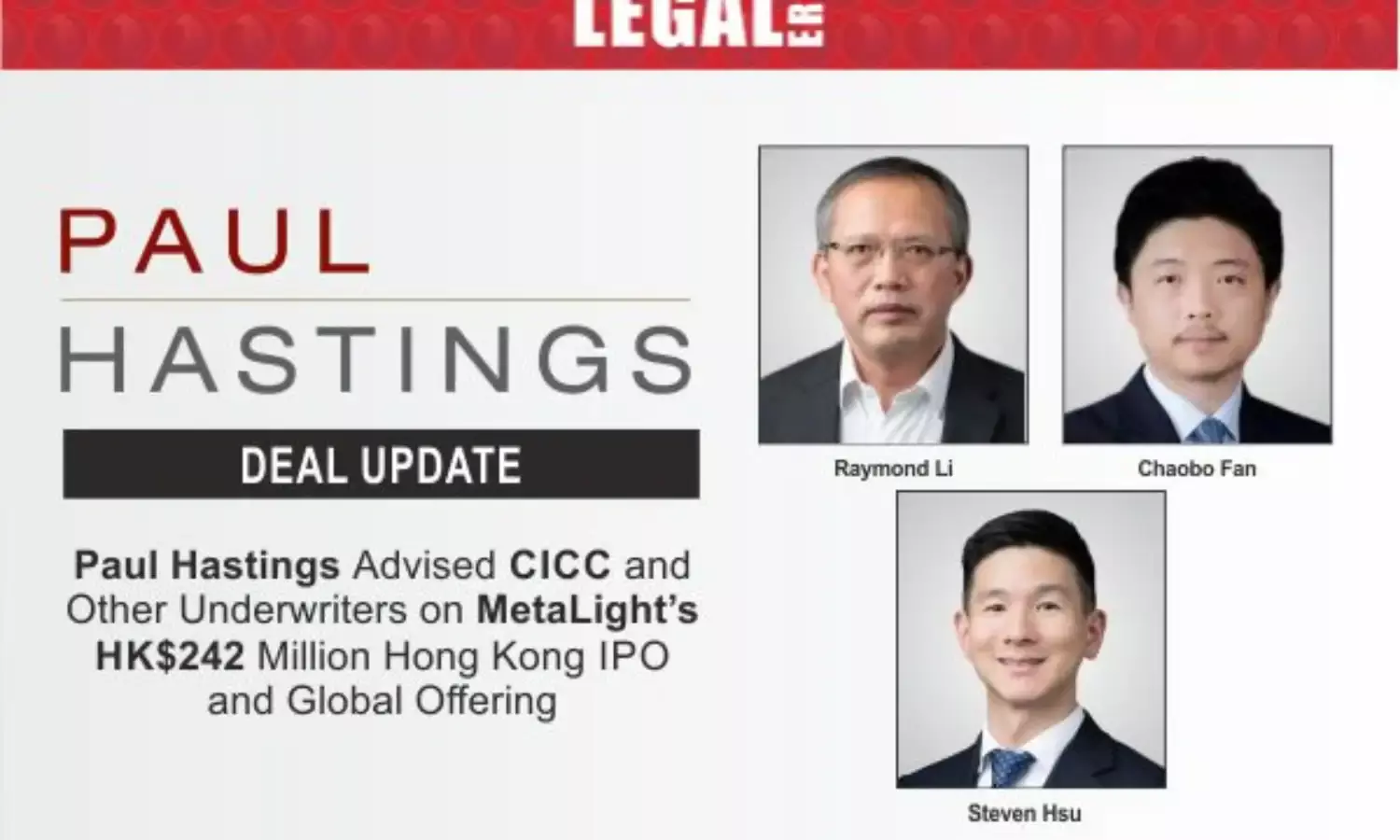 Paul Hastings Advised CICC And Other Underwriters On MetaLight’s HK$242 Million Hong Kong IPO And Global Offering