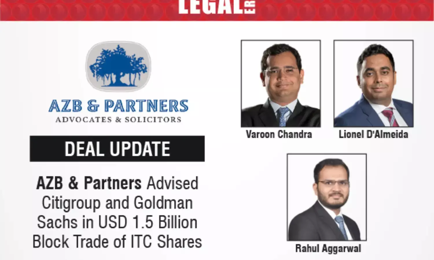 AZB & Partners Advised Citigroup And Goldman Sachs In USD 1.5 Billion Block Trade Of ITC Shares