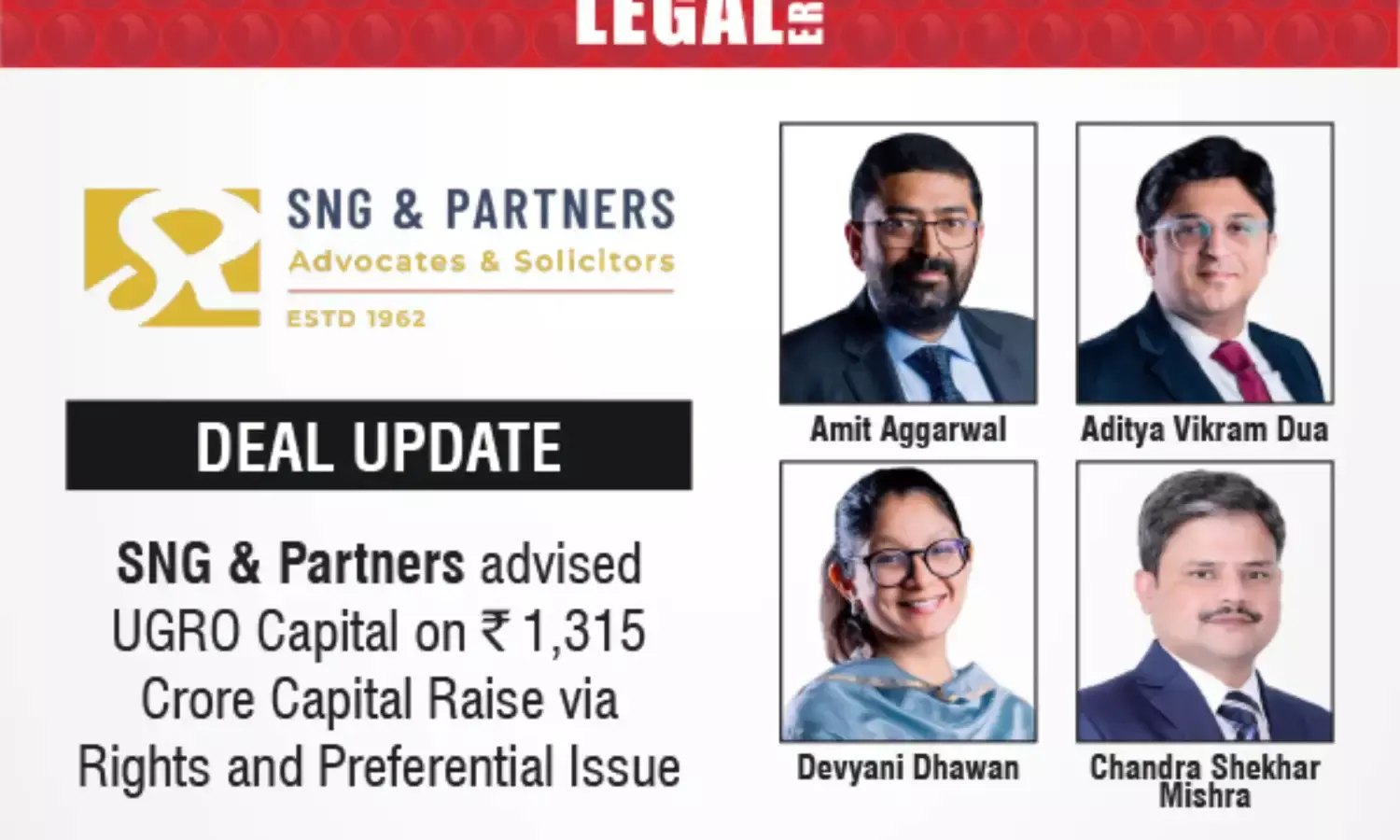 SNG & Partners Advised UGRO Capital On ₹1,315 Crore Capital Raise Via Rights And Preferential Issue