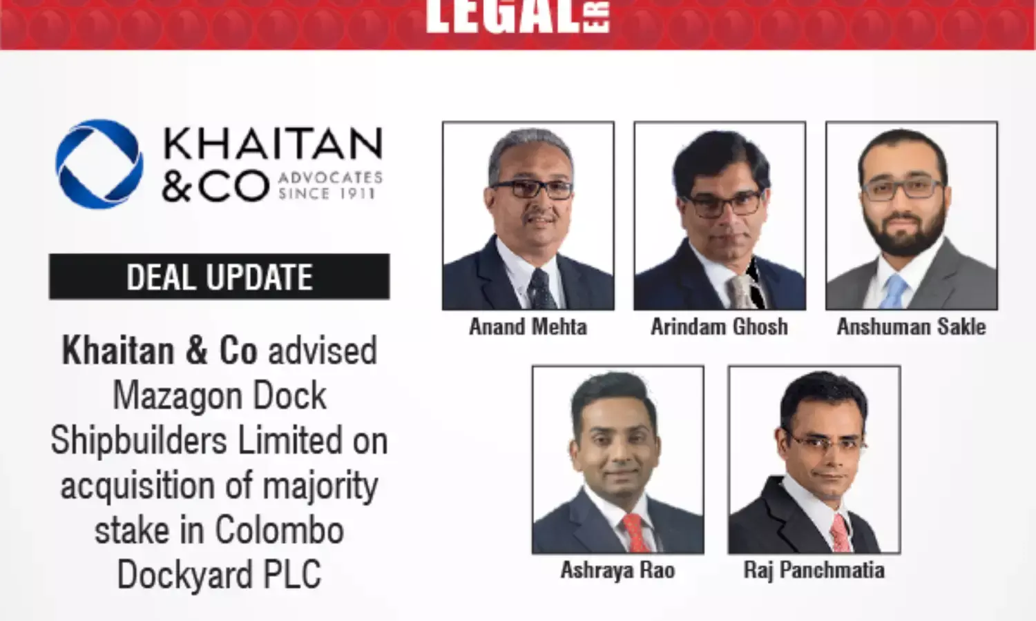Khaitan & Co Advised Mazagon Dock Shipbuilders Limited On Acquisition Of Majority Stake In Colombo Dockyard PLC