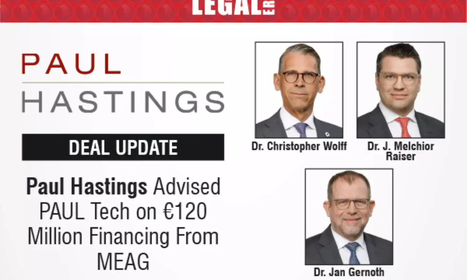 Paul Hastings Advised PAUL Tech On €120 Million Financing From MEAG