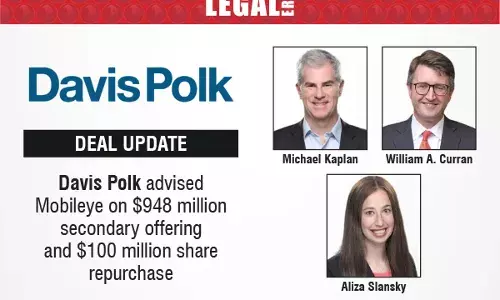Davis Polk Advised Mobileye On $948 Million Secondary Offering And $100 Million Share Repurchase