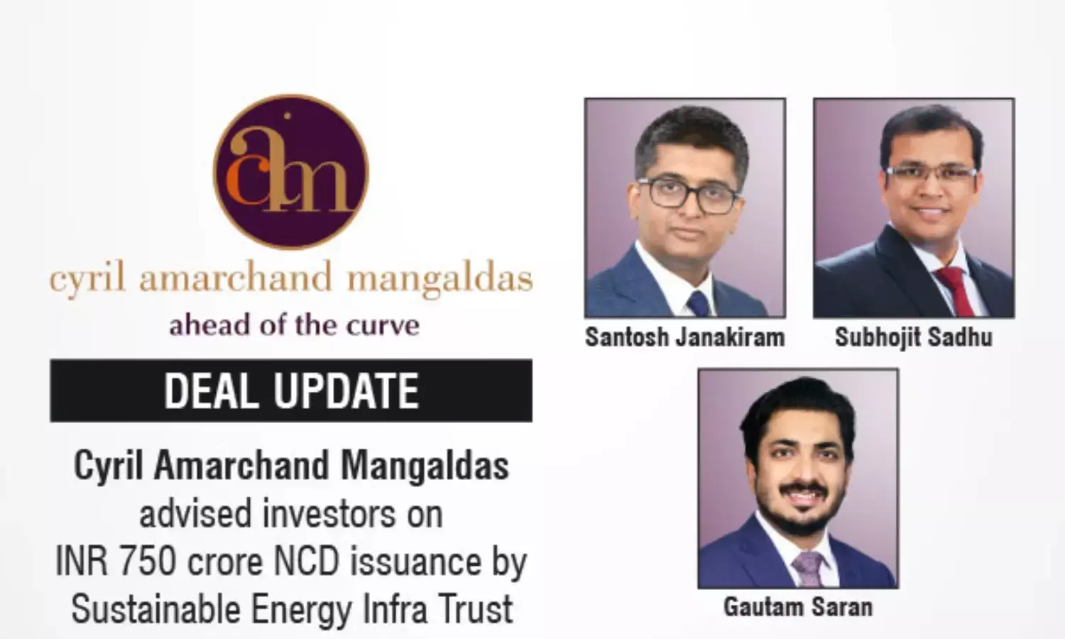 Cyril Amarchand Mangaldas Advised Investors On INR 750 Crore NCD Issuance By Sustainable Energy Infra Trust