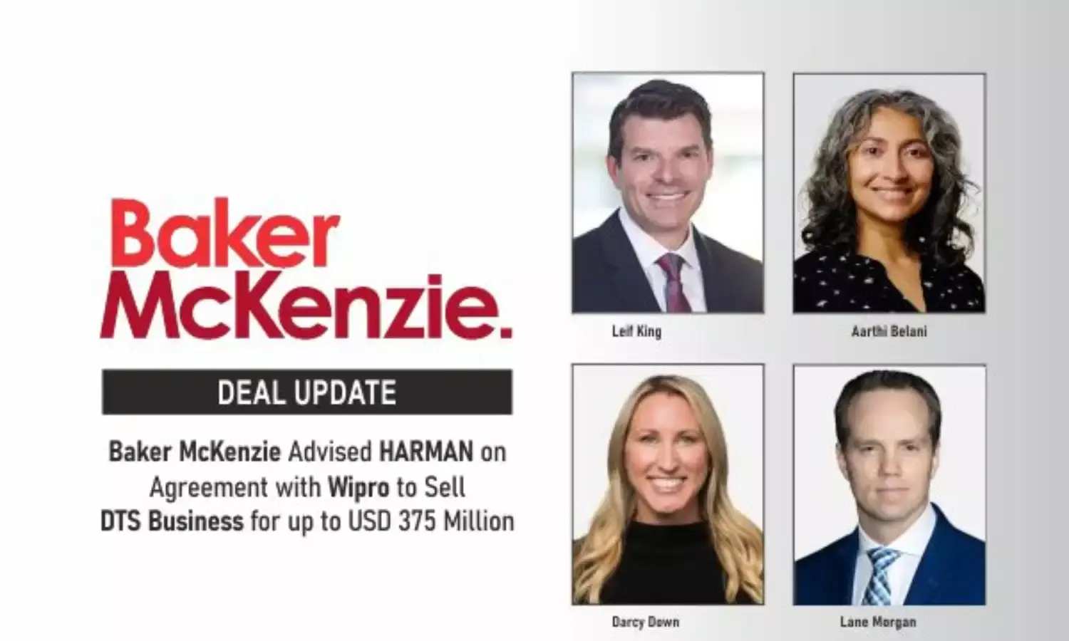 Baker McKenzie Advised HARMAN on Agreement with Wipro to Sell DTS Business for up to USD 375 Million