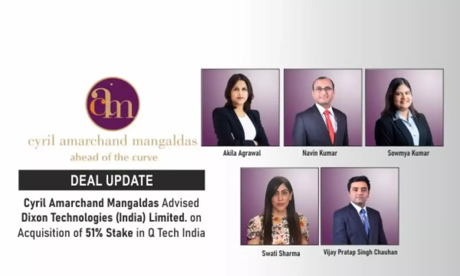 Cyril Amarchand Mangaldas Advised Dixon Technologies (India) Limited. On Acquisition Of 51% Stake In Q Tech India