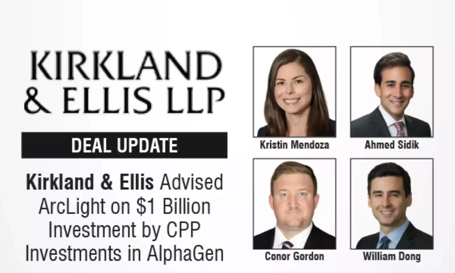 Kirkland & Ellis Advised ArcLight on $1 Billion Investment By CPP Investments In AlphaGen
