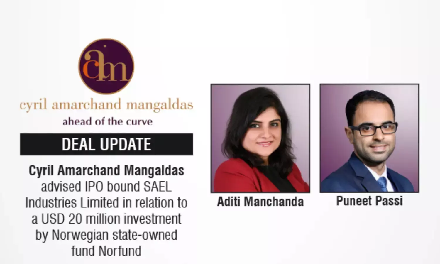 Cyril Amarchand Mangaldas Advised IPO Bound SAEL Industries Limited In Relation To A USD 20 Million Investment By Norwegian State-Owned Fund Norfund