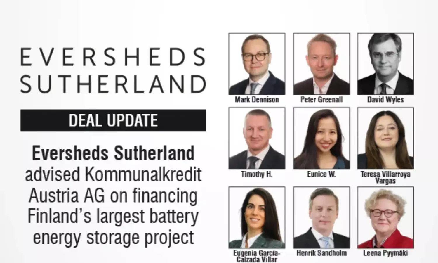 Eversheds Sutherland Advised Kommunalkredit Austria AG On Financing Finland’s Largest Battery Energy Storage Project