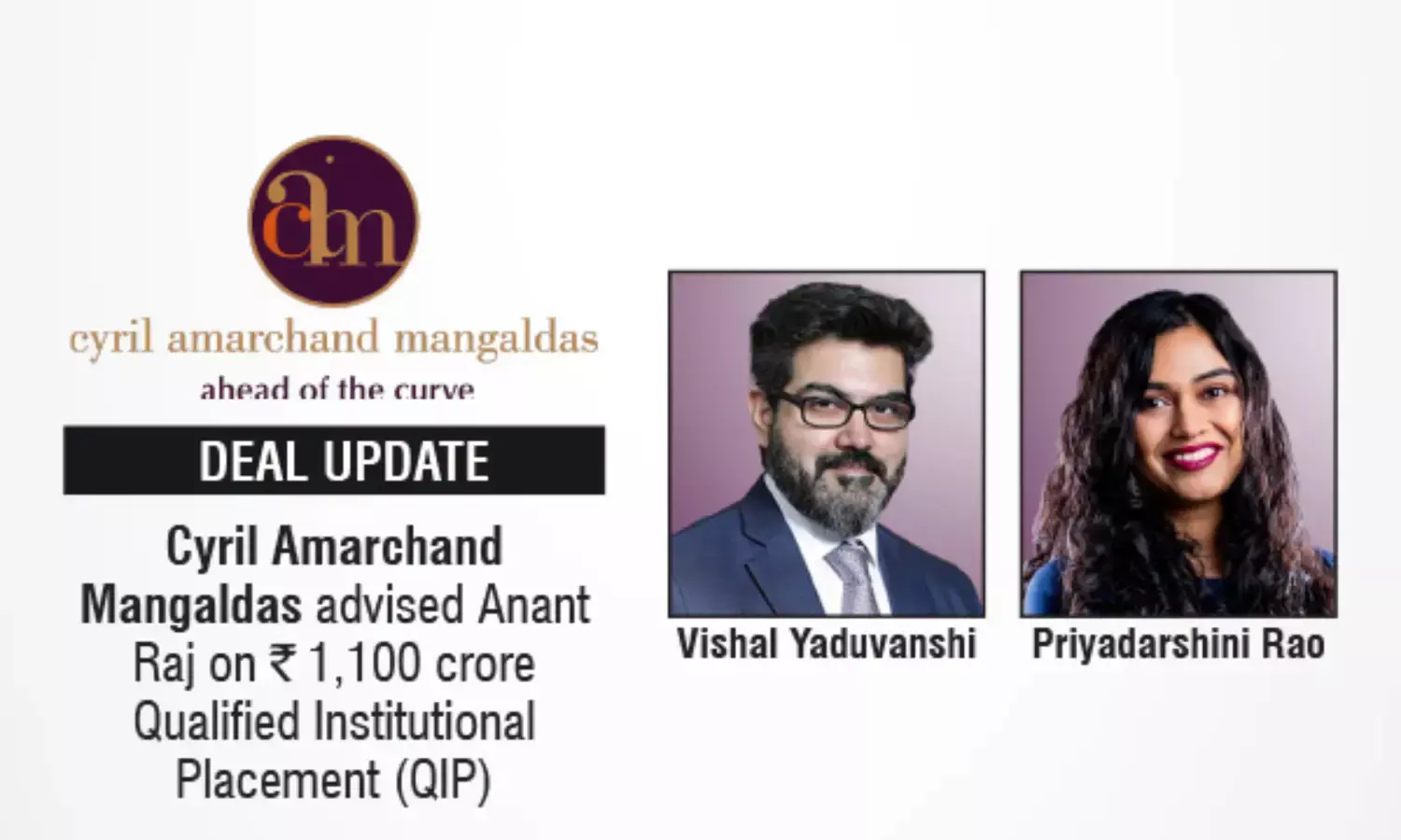 Cyril Amarchand Mangaldas Advised Anant Raj on ₹1,100 Crore Qualified Institutional Placement (QIP)