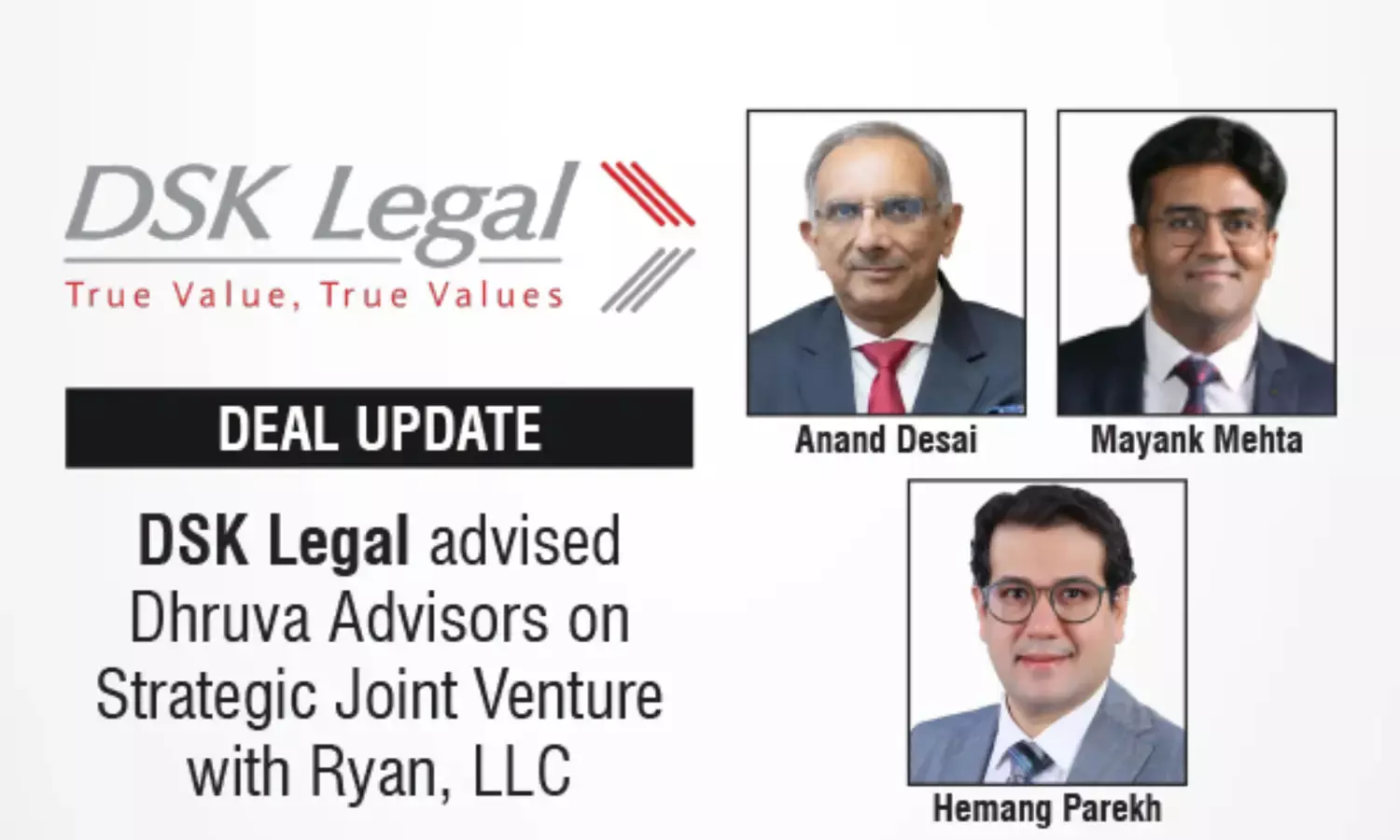 DSK Legal Advised Dhruva Advisors On Strategic Joint Venture With Ryan, LLC