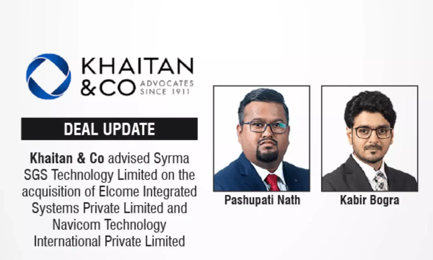 Khaitan & Co Advised Syrma SGS Technology Limited On The Acquisition Of Elcome Integrated Systems Private Limited And Navicom Technology International Private Limited