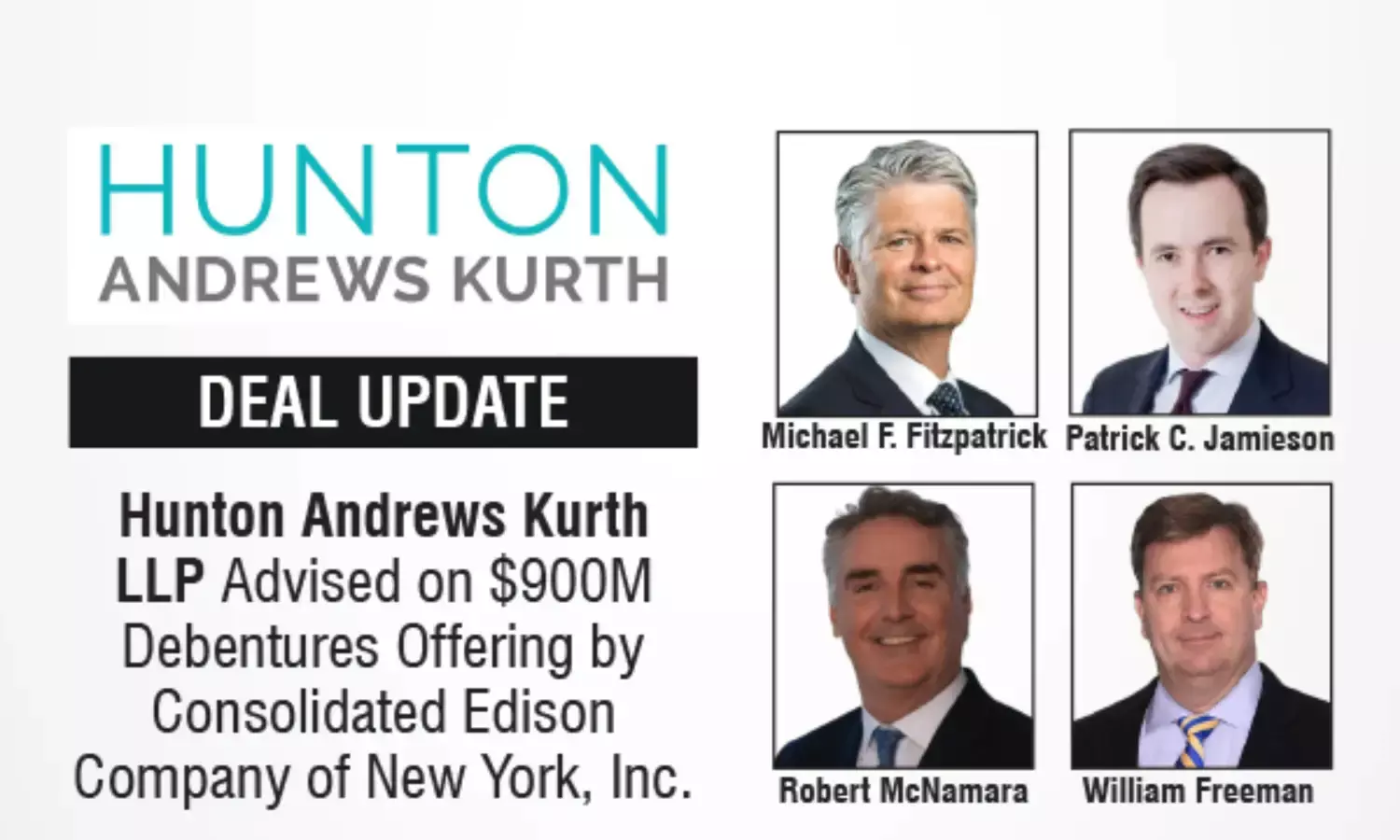 Hunton Andrews Kurth LLP Advised on $900M Debentures Offering by Consolidated Edison Company of New York, Inc.