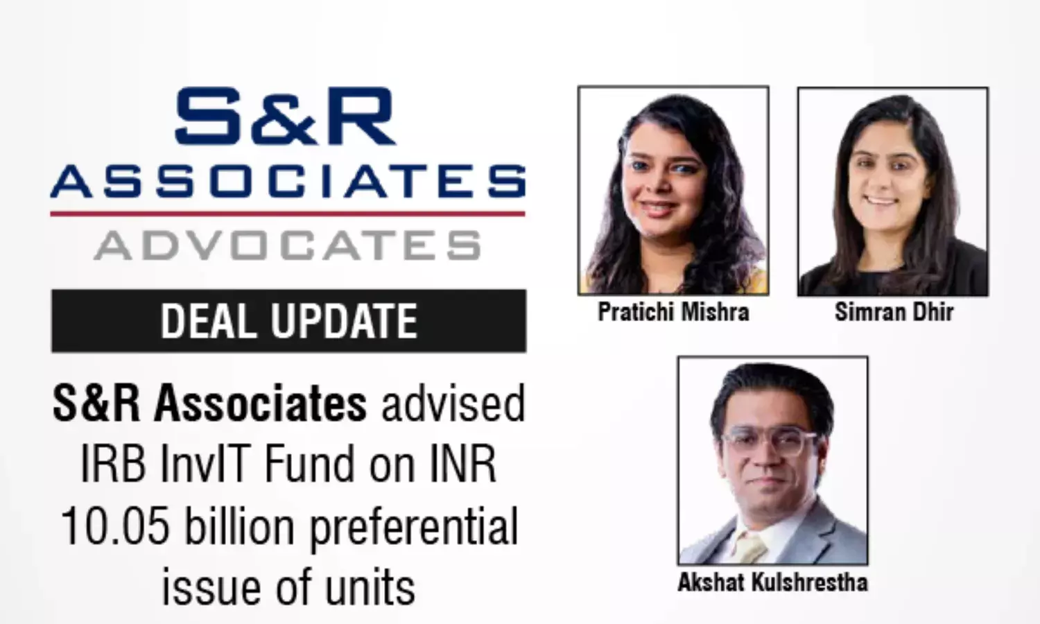 S&R Associates Advised IRB InvIT Fund On INR 10.05 Billion Preferential Issue Of Units
