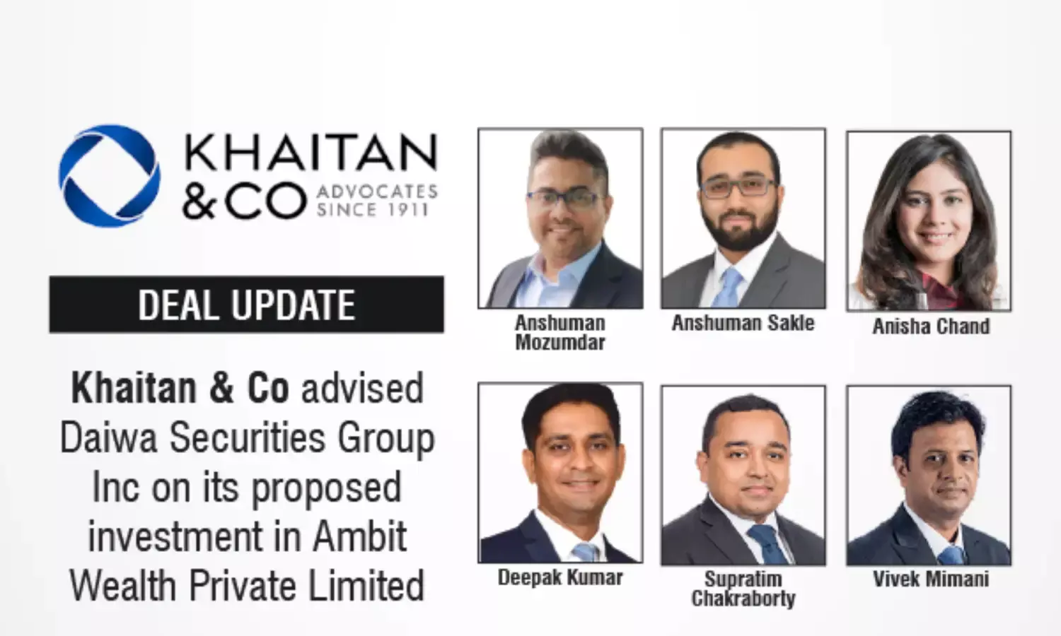 Khaitan & Co Advised Daiwa Securities Group Inc On Its Proposed Investment In Ambit Wealth Private Limited