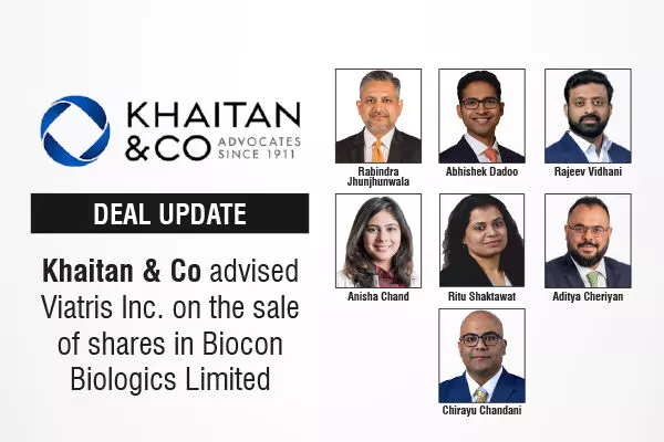 Khaitan & Co Advised Viatris Inc. On The Sale Of Shares In Biocon Biologics Limited