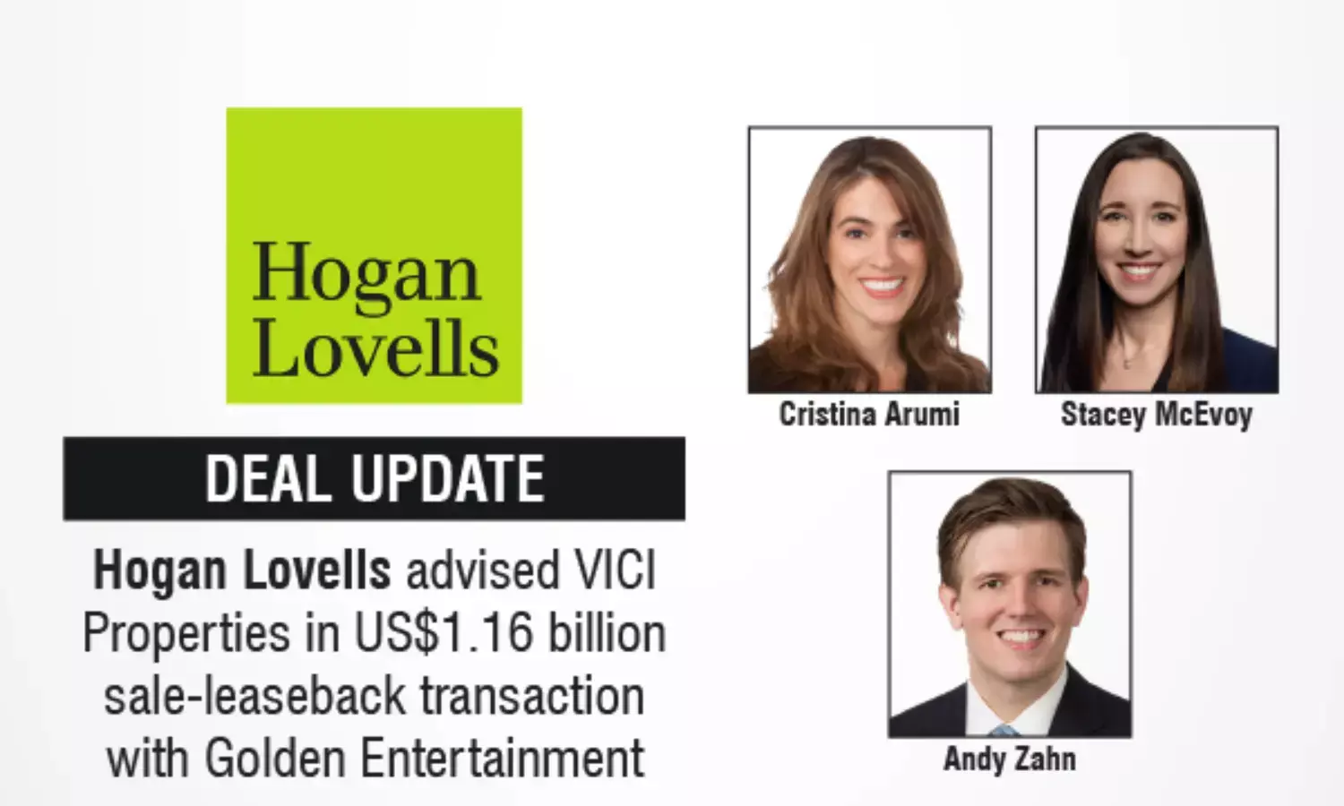 Hogan Lovells Advised VICI Properties In US$1.16 Billion Sale-Leaseback Transaction With Golden Entertainment