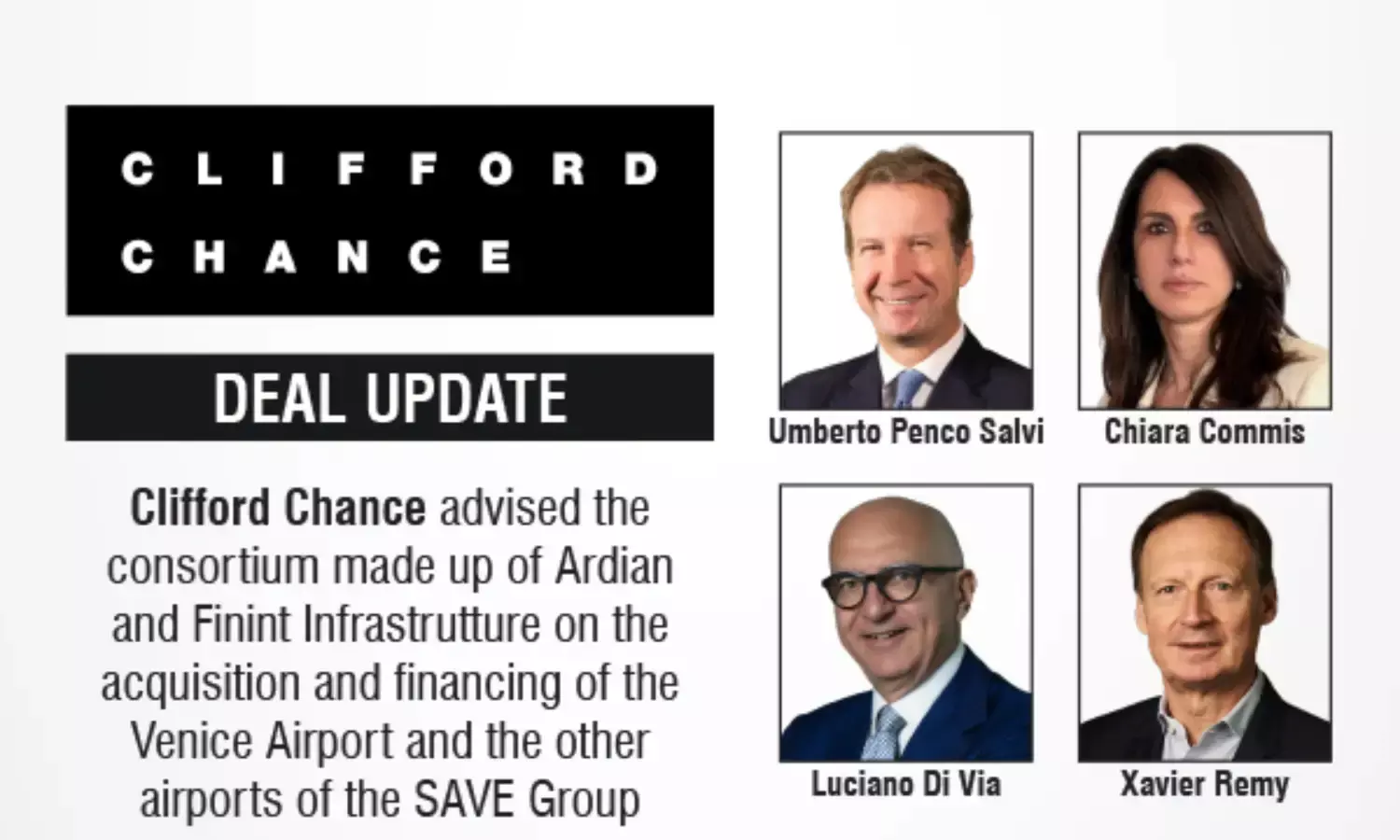 Clifford Chance Advised The Consortium Made Up Of Ardian And Finint Infrastrutture On The Acquisition And Financing Of The Venice Airport And The Other Airports Of The SAVE Group