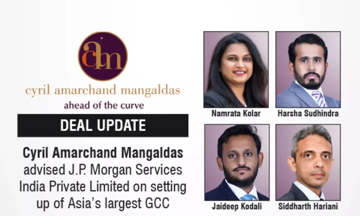 Cyril Amarchand Mangaldas Advised J.P. Morgan Services India Private Limited On Setting Up Of Asia’s Largest GCC