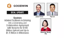 Goodwin Advised SciNeuro in Entering into a Licensing and Collaboration Agreement with Novartis for $165 Million Upfront and Up to $1.5 Billion in Milestones Goodwin Advised SciNeuro in Entering into a Licensing and Collaboration Agreement with Novartis for $165 Million Upfront and Up to $1.5 Billion in Milestones